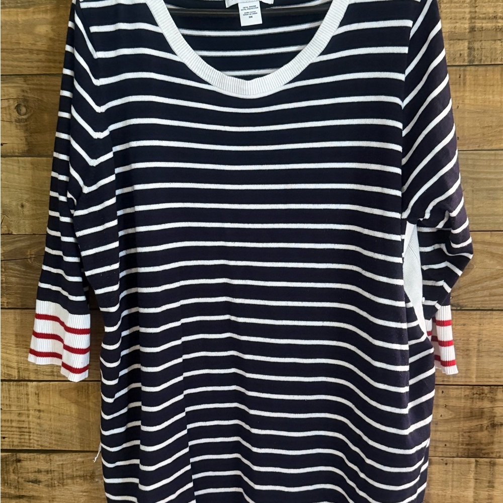 Navy and White Striped Women's Top